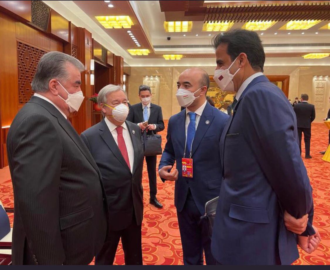 Meeting of Leader of Nation, President of Tajikistan Emomali Rahmon with Emir of Qatar His Highness Sheikh Tamim bin Hamad Al Thani Beijing, February 4, 2022